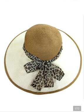 Karen Keith Large Brim Sun Hat with Animal Print Bow